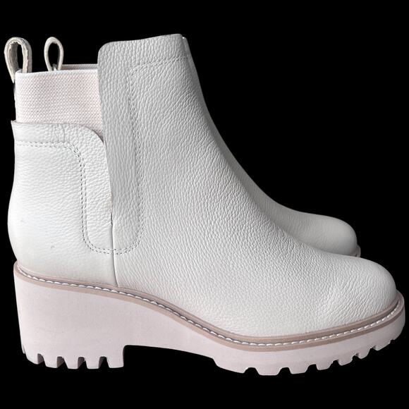 DOLCE VITA Huey H2O Women's 7.5 Boots Ivory Chelsea Leather Booties Lug Sole - Picture 8 of 14